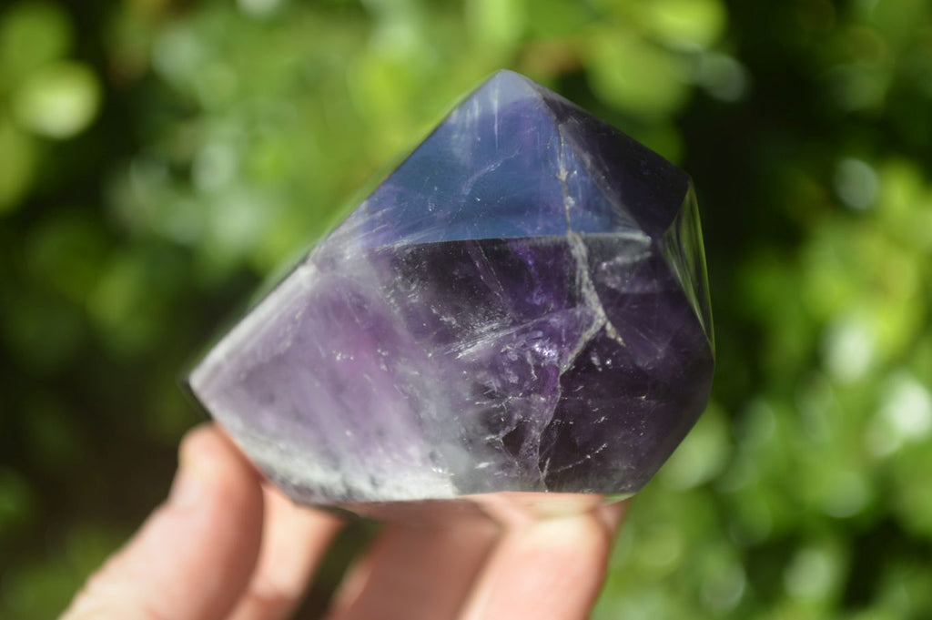 Polished Dark Chevron Amethyst Points x 3 From Zambia - Toprock Gemstones and Minerals 