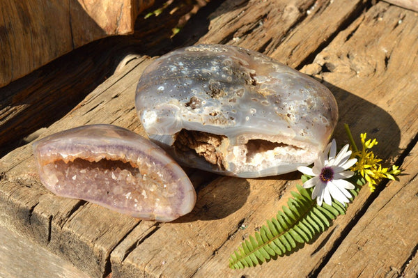 Polished Amethyst Agate Geodes With Crystalline Centres x 2 From Madagascar - TopRock