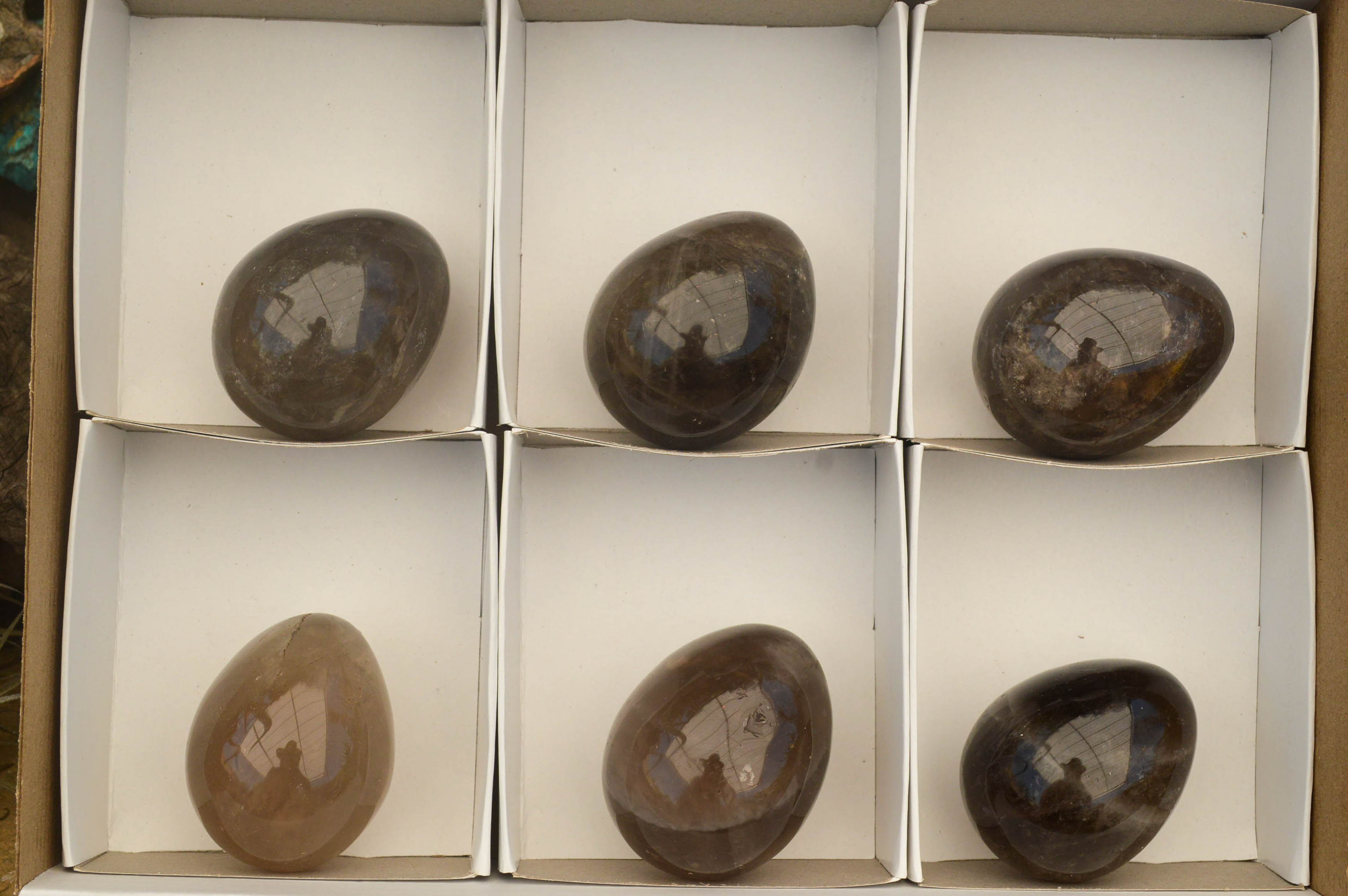 Polished Morion Smokey Quartz Eggs x 6 From Madagascar - TopRock