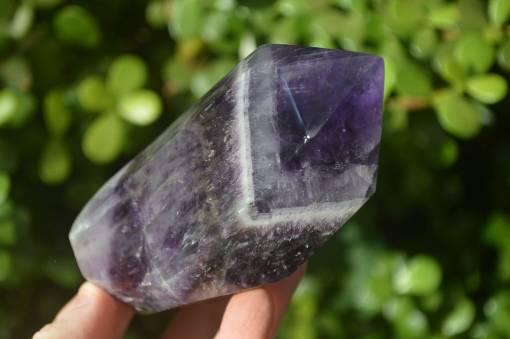 Polished Dark Chevron Amethyst Points x 3 From Zambia - Toprock Gemstones and Minerals 