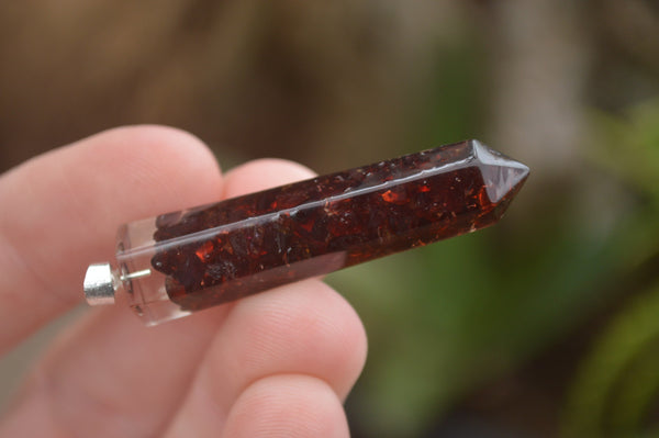 Polished Packaged Hand Crafted Resin Pendant with Red Pyrope Garnet Chips - sold per piece - From Bulwer, South Africa - TopRock