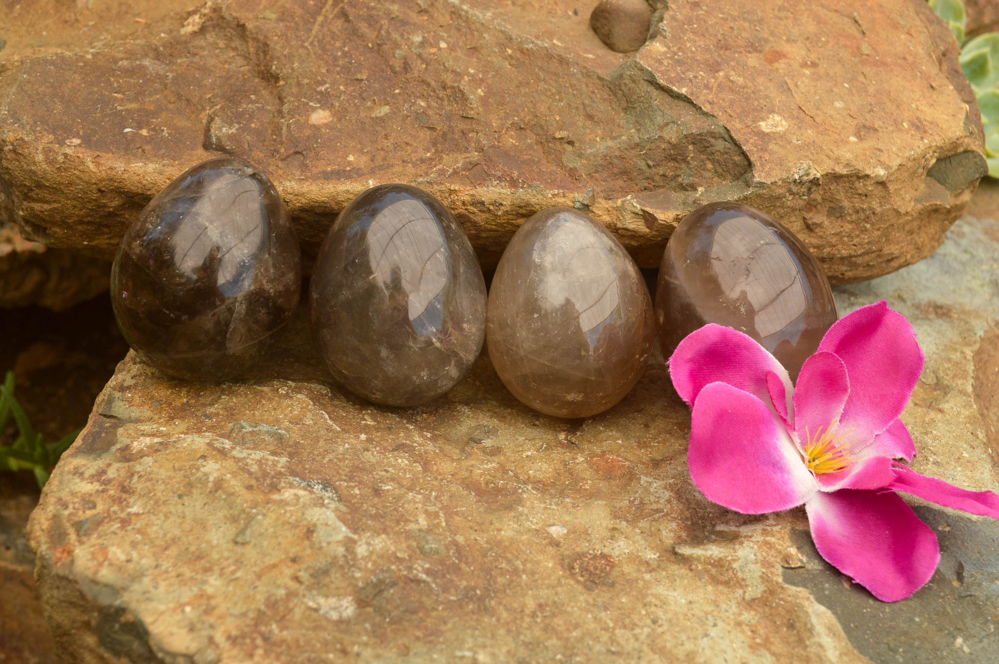 Polished Morion Smokey Quartz Eggs x 6 From Madagascar - TopRock