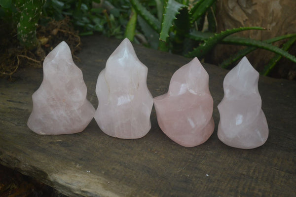 Polished Pink Rose Quartz Flame Sculptures  x 4 From Madagascar - Toprock Gemstones and Minerals 