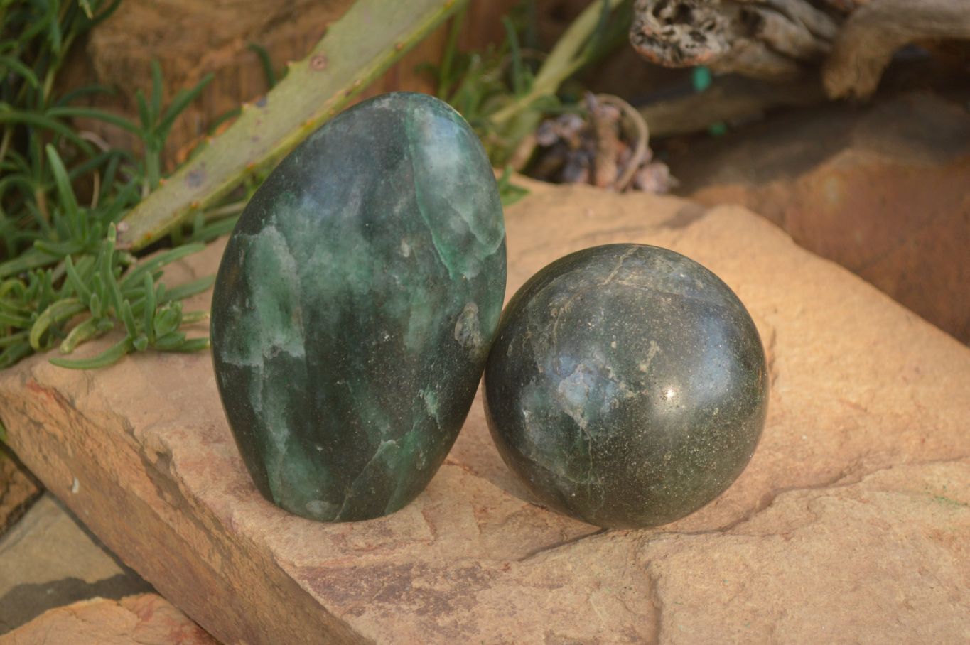 Polished  Emerald Fuchsite Quartz Sphere & Standing Free Form  x 2 From Madagascar - Toprock Gemstones and Minerals 