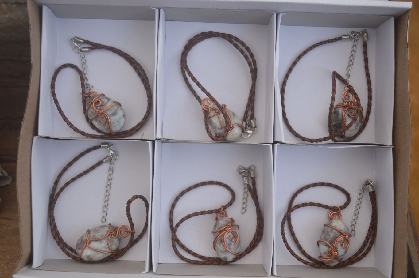 Polished  Copper Wire Wrapped Rubellite In Matrix Pendants x 6 From Madagascar - Toprock Gemstones and Minerals 