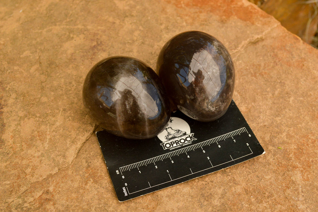 Polished Morion Smokey Quartz Eggs x 6 From Madagascar - TopRock