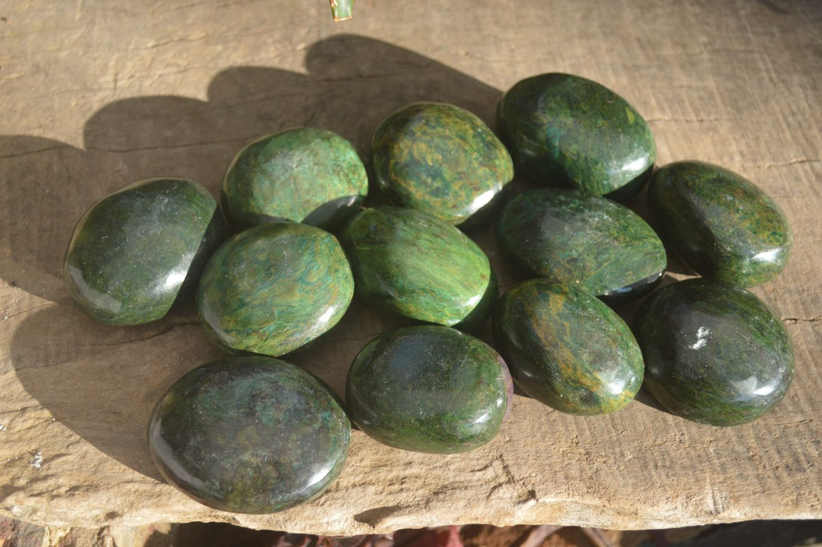 Polished Green Verdite Galet / Palm Stones x 12 From Zimbabwe - Toprock Gemstones and Minerals 