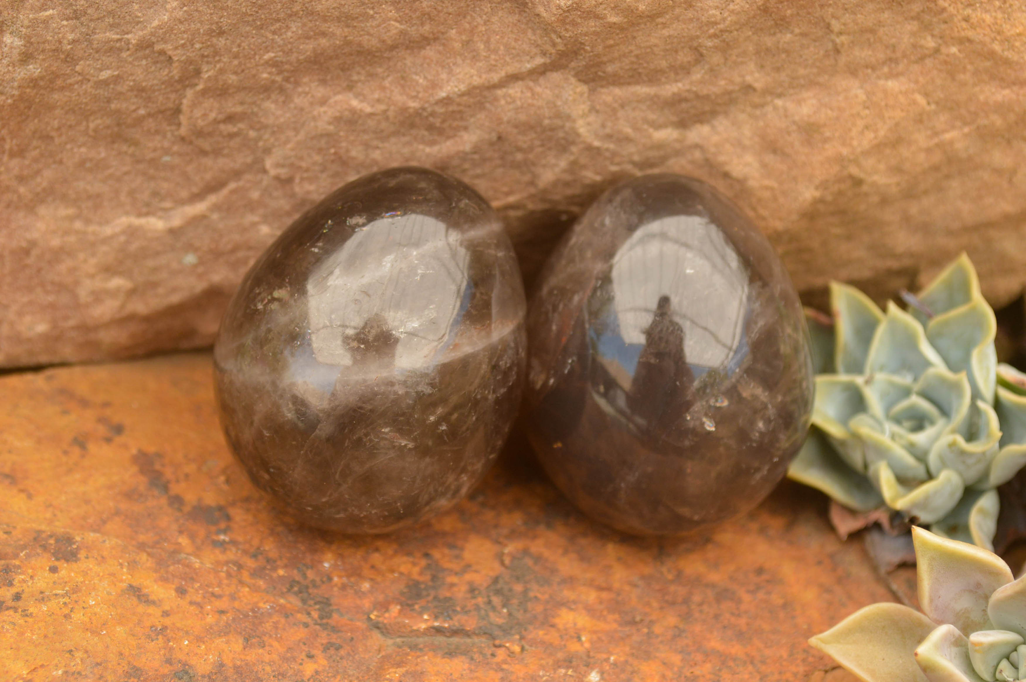 Polished Morion Smokey Quartz Eggs x 6 From Madagascar - TopRock