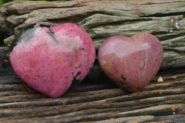 Polished Beautiful Pink & Black Rhodonite Hearts x 4 From Madagascar - TopRock