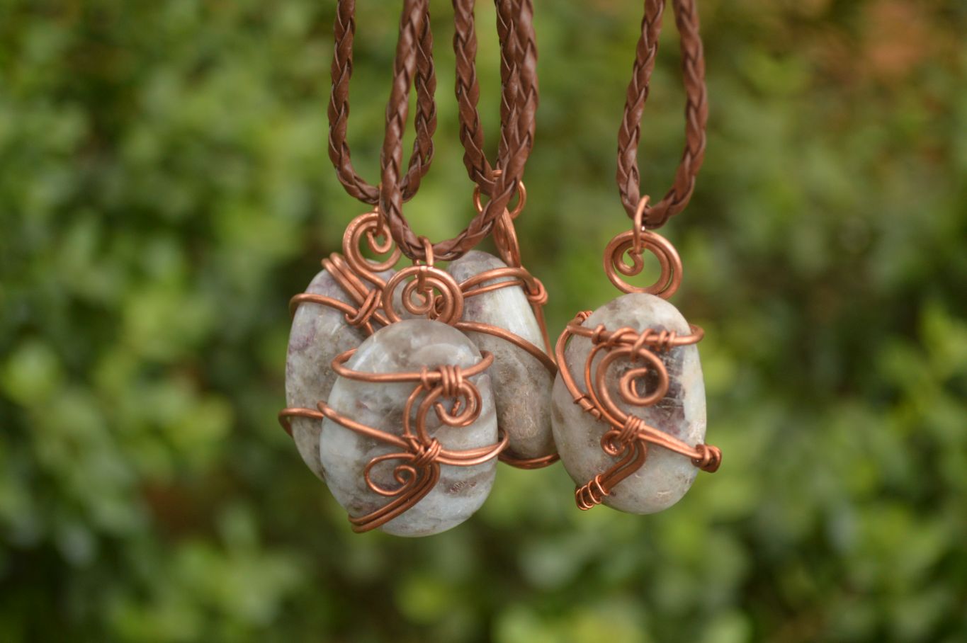 Polished  Copper Wire Wrapped Rubellite In Matrix Pendants x 6 From Madagascar - Toprock Gemstones and Minerals 