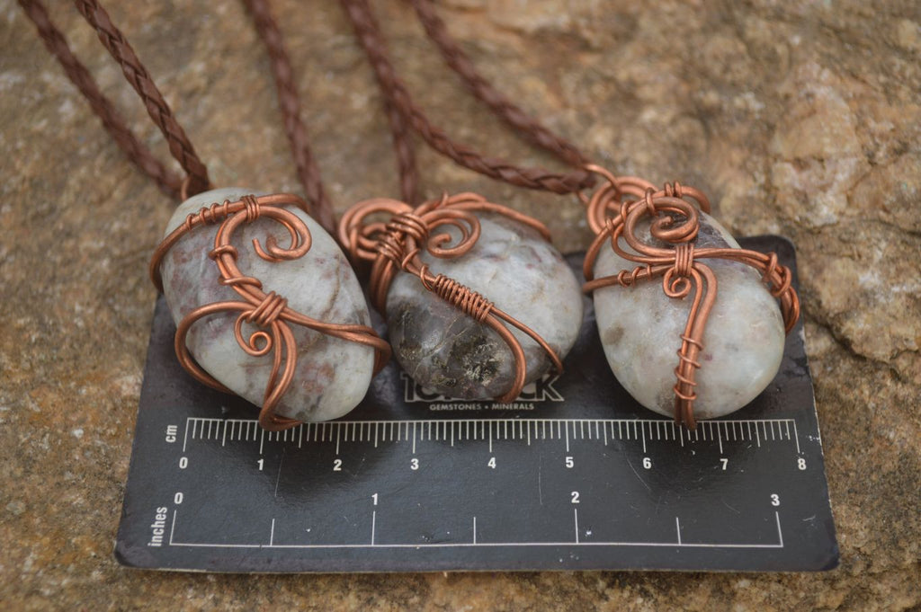 Polished  Copper Wire Wrapped Rubellite In Matrix Pendants x 6 From Madagascar - Toprock Gemstones and Minerals 