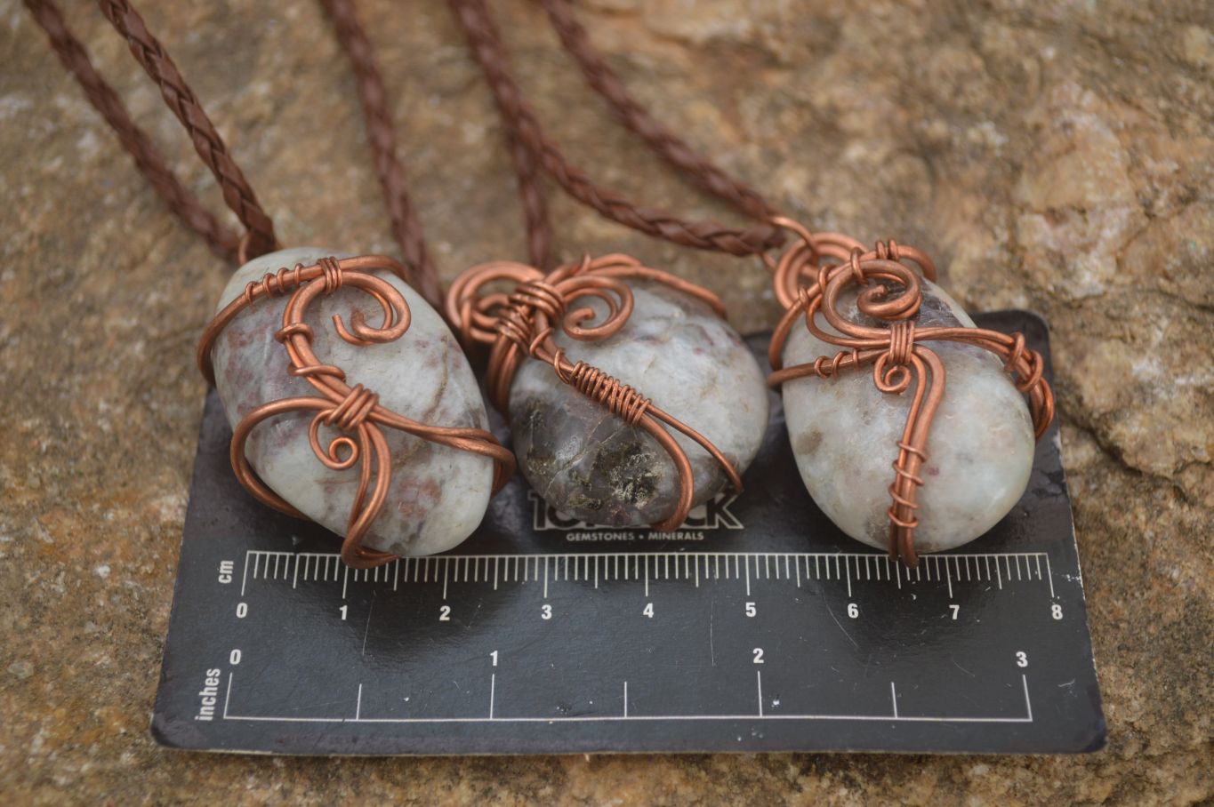 Polished  Copper Wire Wrapped Rubellite In Matrix Pendants x 6 From Madagascar - Toprock Gemstones and Minerals 