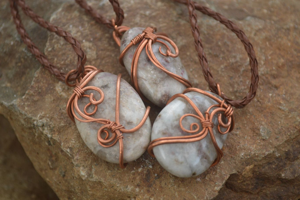 Polished  Copper Wire Wrapped Rubellite In Matrix Pendants x 6 From Madagascar - Toprock Gemstones and Minerals 