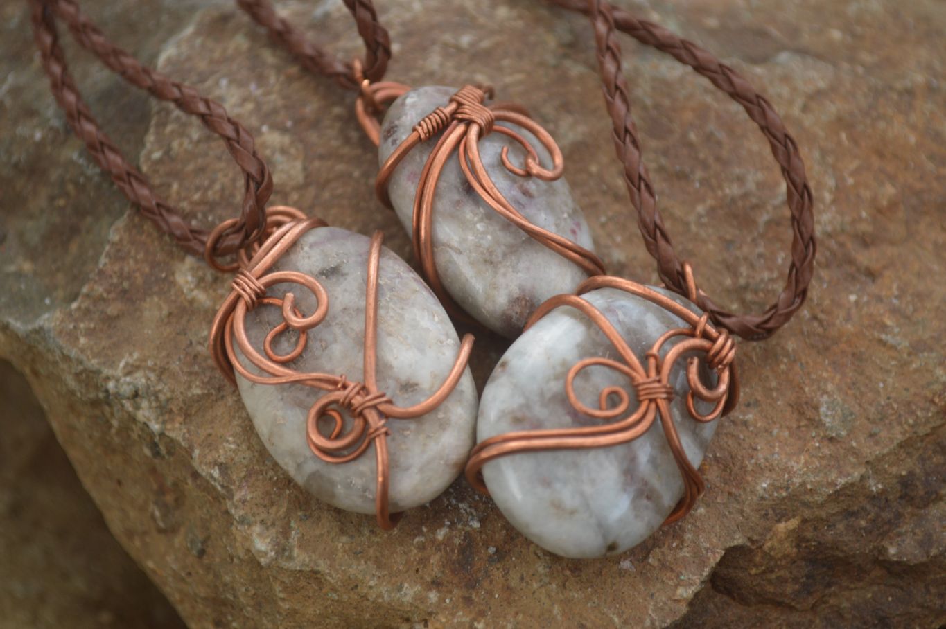 Polished  Copper Wire Wrapped Rubellite In Matrix Pendants x 6 From Madagascar - Toprock Gemstones and Minerals 