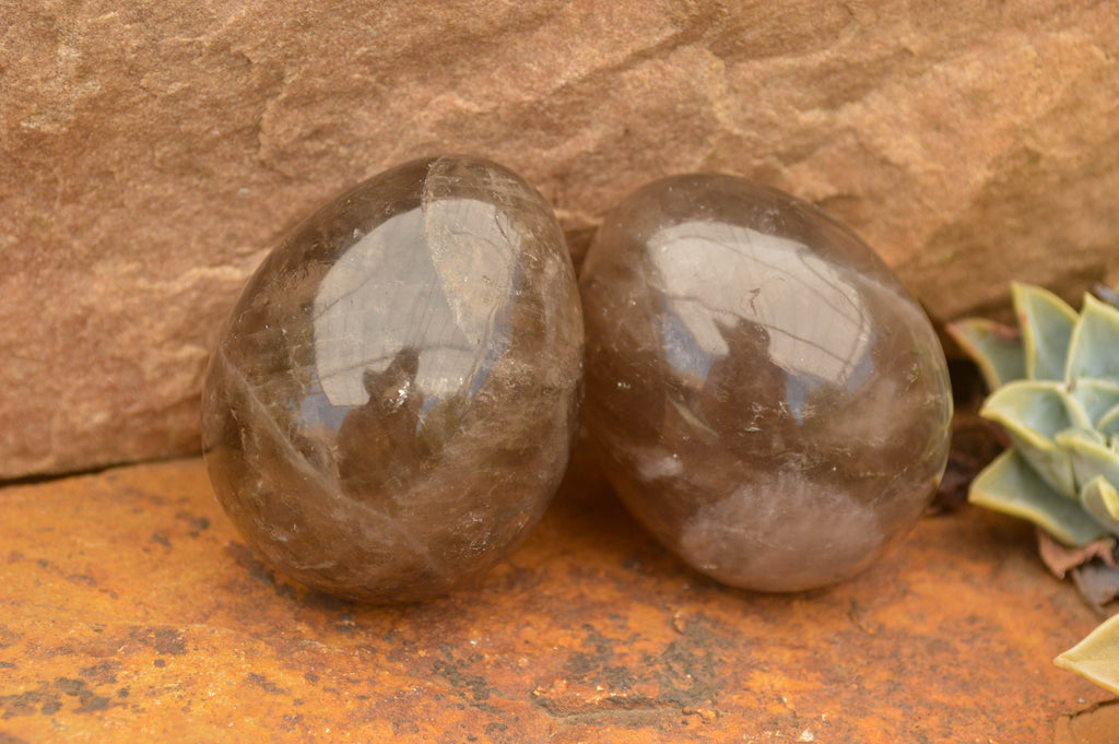 Polished Morion Smokey Quartz Eggs x 6 From Madagascar - TopRock