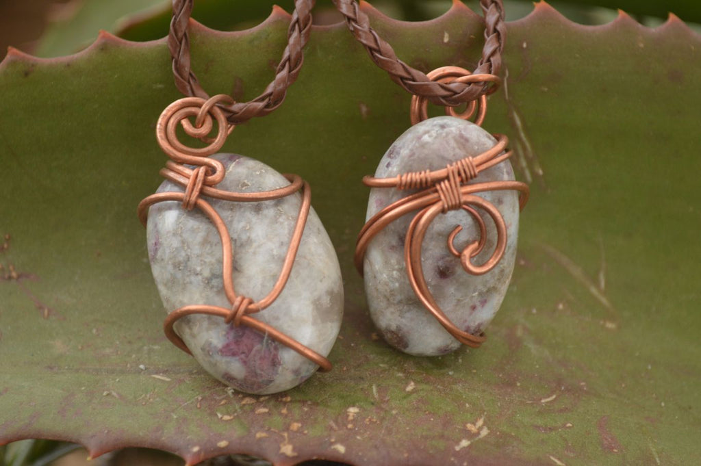 Polished  Copper Wire Wrapped Rubellite In Matrix Pendants x 6 From Madagascar - Toprock Gemstones and Minerals 