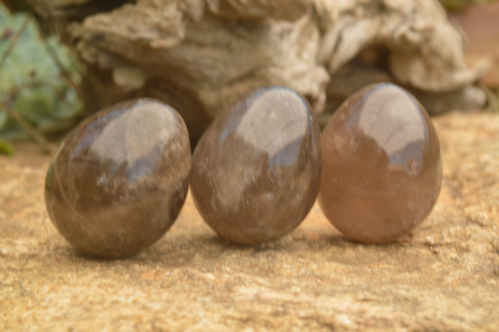 Polished Morion Smokey Quartz Eggs x 6 From Madagascar - TopRock