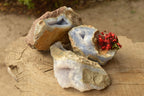 Natural Large Blue Lace Agate Geode Specimens  x 3 From Nsanje, Malawi - TopRock