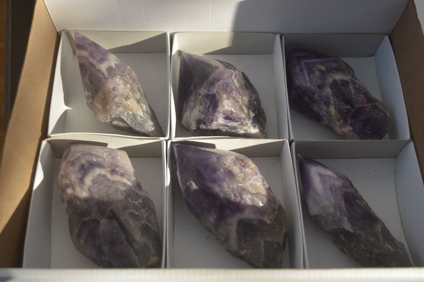 Polished Chevron Amethyst Points x 6 From Zambia - Toprock Gemstones and Minerals 
