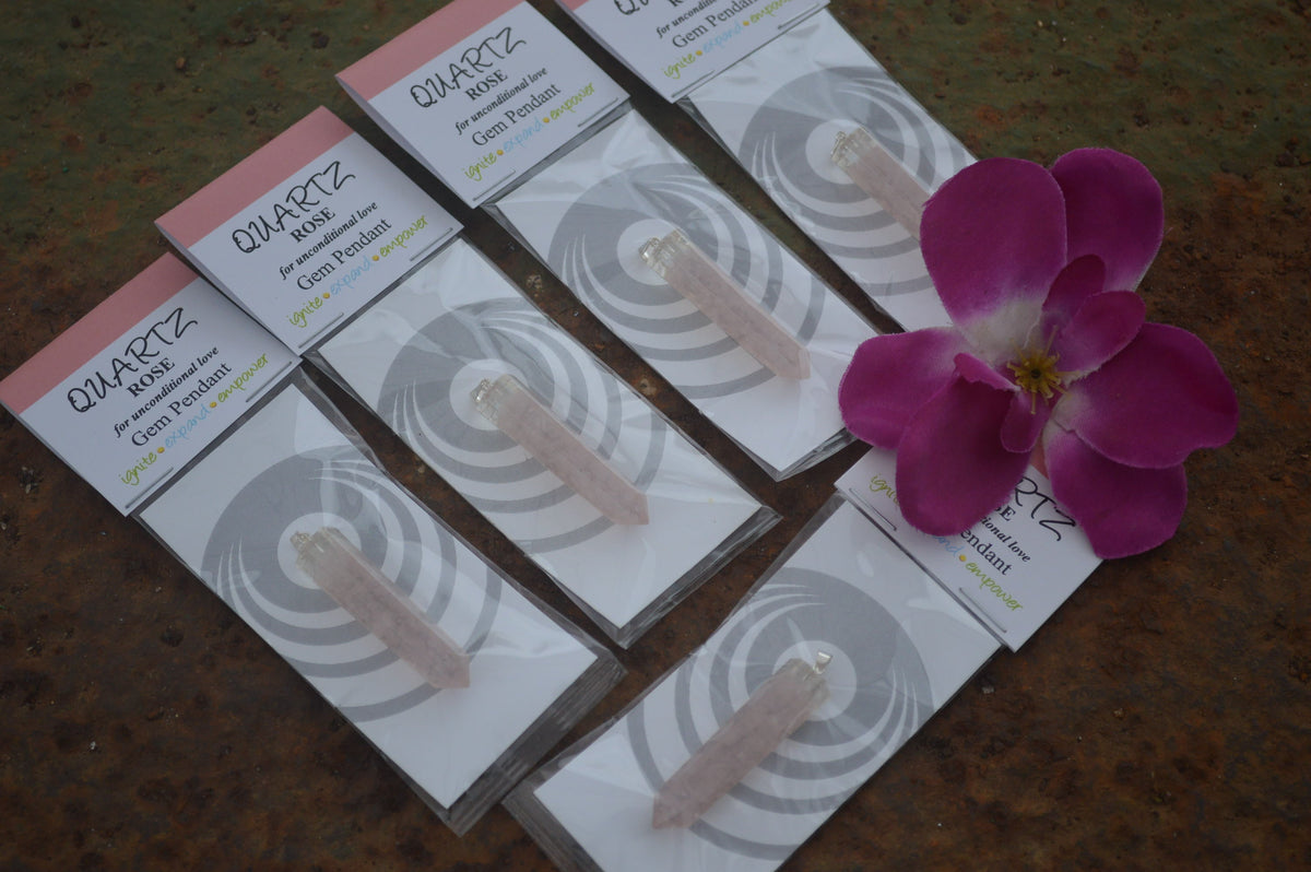 Polished Packaged Hand Crafted Resin Pendant with Rose Quartz Chips - sold per piece - From Bulwer, South Africa - TopRock