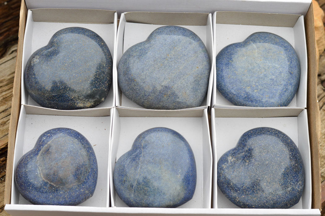 Polished Blue Lazulite Hearts x 6 From Madagascar - TopRock