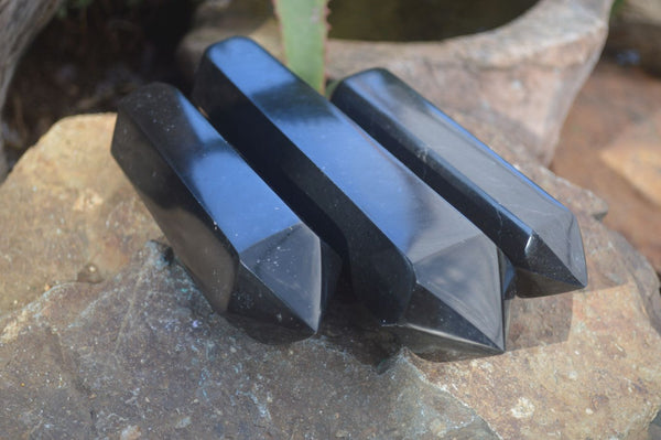Polished Double Terminated Black Basalt Points  x 3 From Antsirabe, Madagascar - Toprock Gemstones and Minerals 
