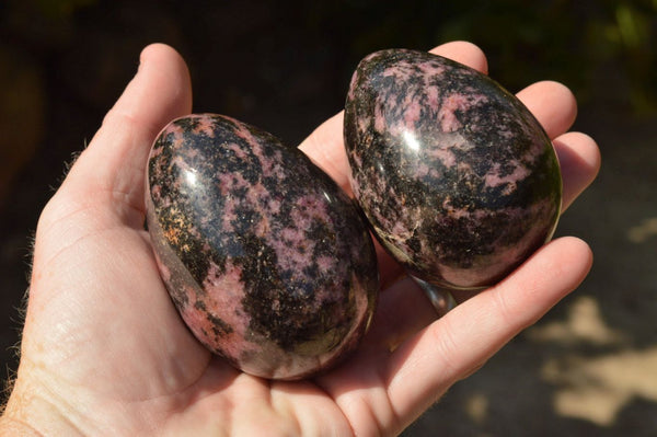 Polished Rare Shaped Rhodonite and Black Chromite Eggs  x 4 From Ambindavato, Madagascar - TopRock