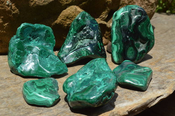 Polished Lovely Fairly Sizable Malachite Free Forms x 14 From Kolwezi, Congo - TopRock