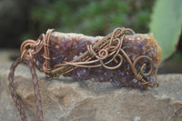 Polished Dark "Amethystos" Amethyst Crystal With Copper Art Wire Pendant -  sold per piece From Zambia - Toprock Gemstones and Minerals 