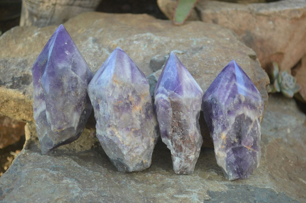 Polished Chevron Amethyst Points x 6 From Zambia - Toprock Gemstones and Minerals 