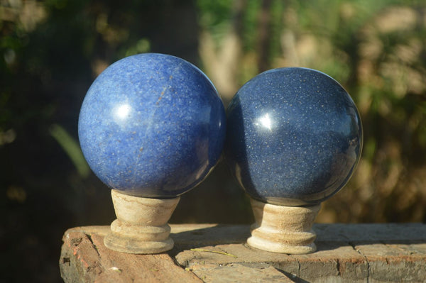 Polished Blue Lazulite Spheres  x 2 From Madagascar - Toprock Gemstones and Minerals 