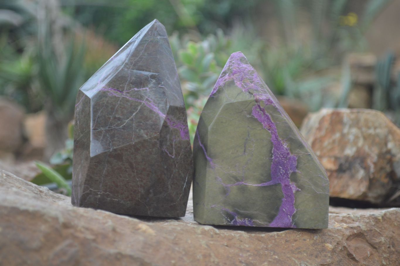 Polished Stichtite & Serpentine Points x 2 From Barberton, South Africa - Toprock Gemstones and Minerals 