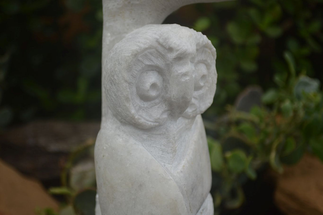 Polished Sparkling White Marble Owl Sculpture x 1 From