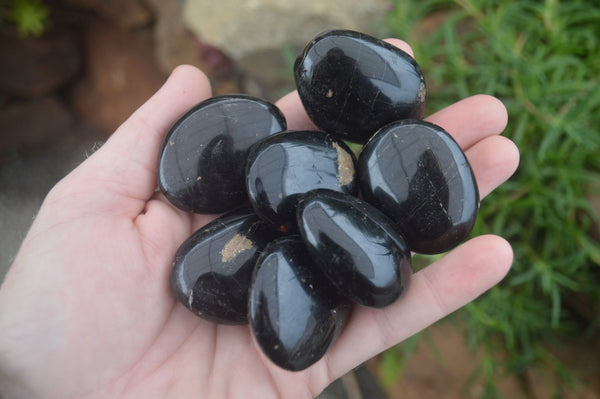 Polished Schorl Black Tourmaline Palm Stones  x 35 From Madagascar - Toprock Gemstones and Minerals 