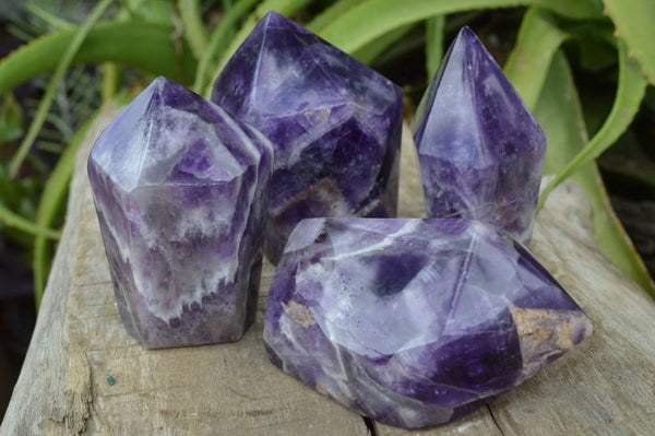 Polished Chevron Amethyst Crystal Points x 6 From Zambia - TopRock