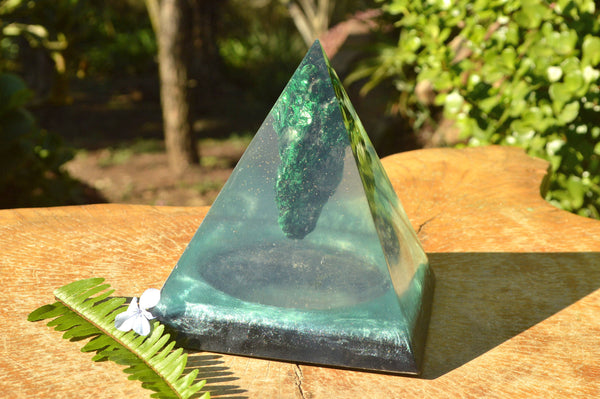 Polished Silky Malachite Set In A Clear Resin Pyramid x 1 From Congo - TopRock