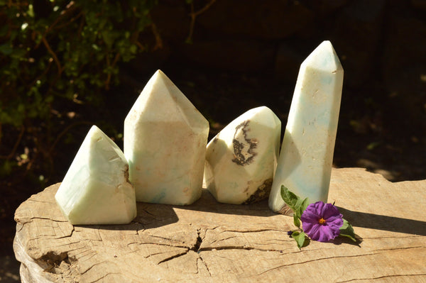 Polished Rare Blue Smithsonite Aragonite Standing Free Form Points  x 4 From Congo - TopRock