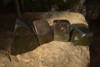 Polished  Fluorescent Ruby Corundum In Chrome Verdite Free Forms x 4 From Zimbabwe - Toprock Gemstones and Minerals 