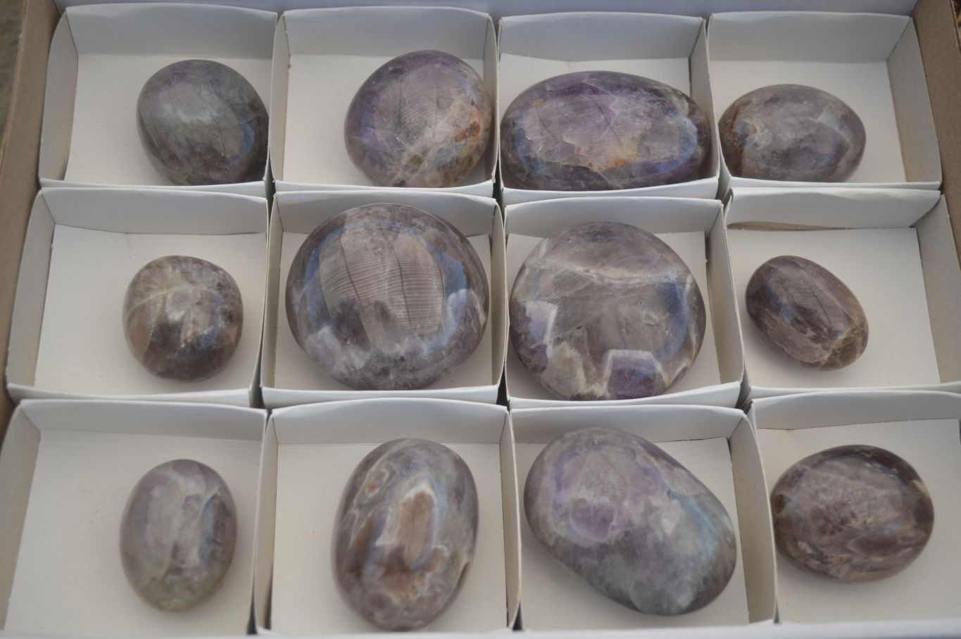 Polished Smokey Dream Amethyst Palm Stones  x 12 From Madagascar - Toprock Gemstones and Minerals 
