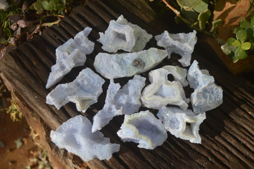 Natural Etched Blue Chalcedony Specimens  x 12 From Nsanje, Malawi - Toprock Gemstones and Minerals 