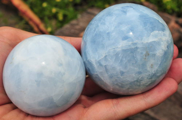 Polished Blue Calcite Spheres x 4 From Madagascar - TopRock