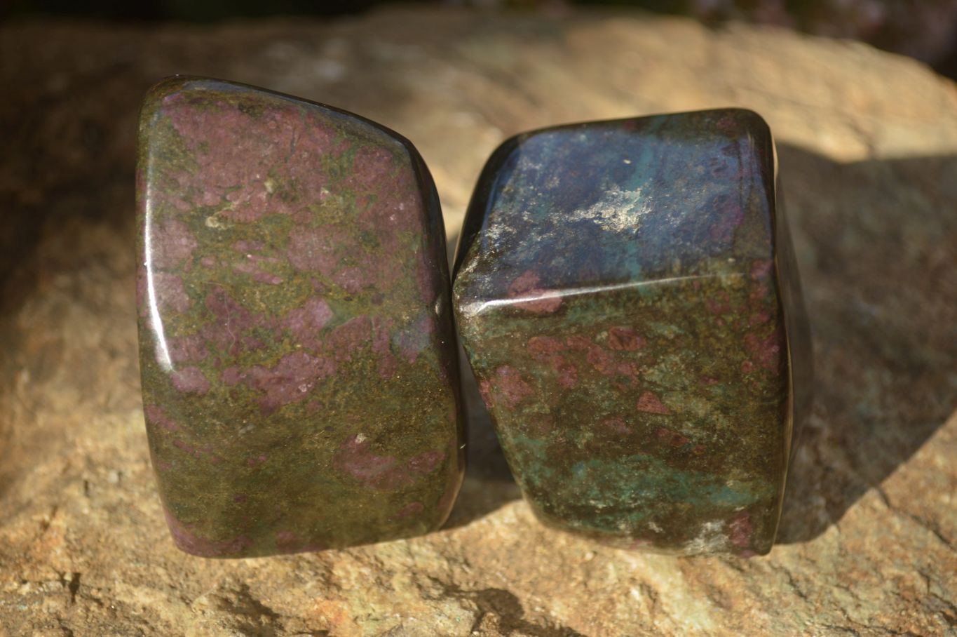 Polished  Fluorescent Ruby Corundum In Chrome Verdite Free Forms x 4 From Zimbabwe - Toprock Gemstones and Minerals 