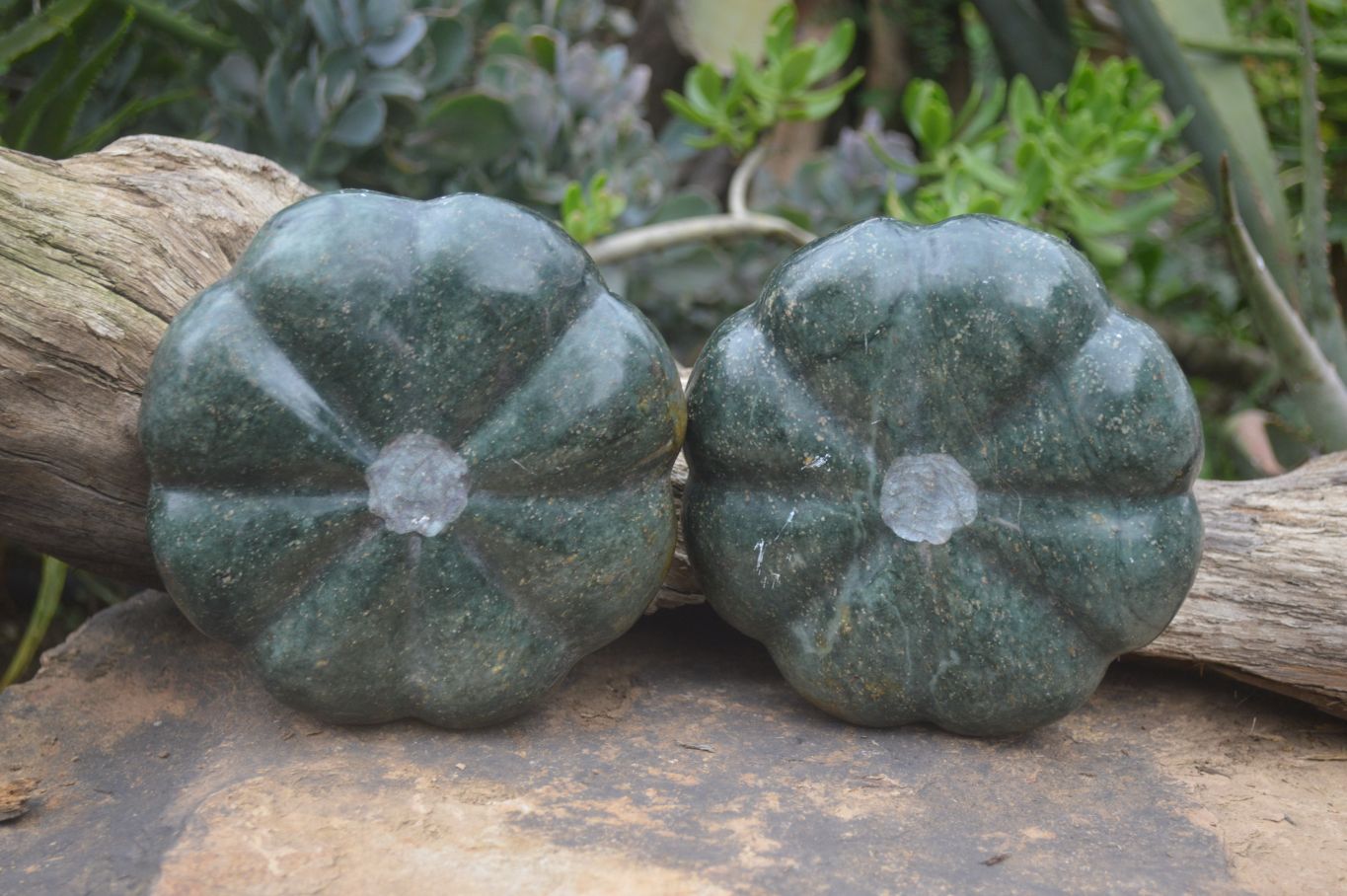 Polished Green Serpentine Pumpkin Carvings  x 2 From Zimbabwe - Toprock Gemstones and Minerals 