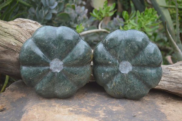 Polished Green Serpentine Pumpkin Carvings  x 2 From Zimbabwe - Toprock Gemstones and Minerals 