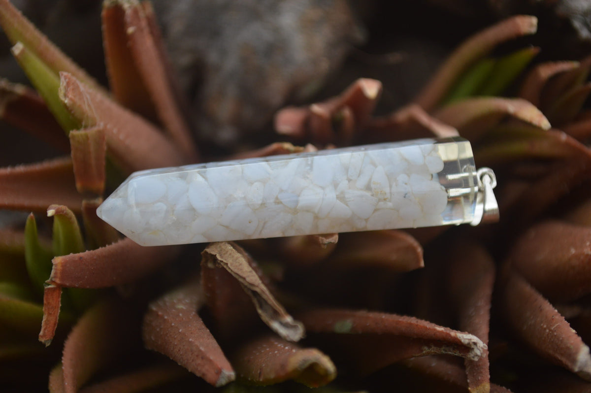 Polished Packaged Hand Crafted Resin Pendant with Blue Lace Agate Chips - sold per piece - From Bulwer, South Africa - TopRock