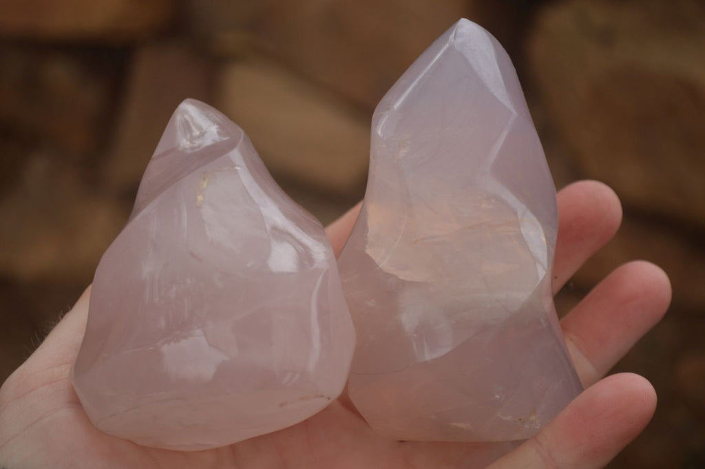Polished Pink Rose Quartz Flame Sculptures x 6 From Antsirabe, Madagascar - Toprock Gemstones and Minerals 
