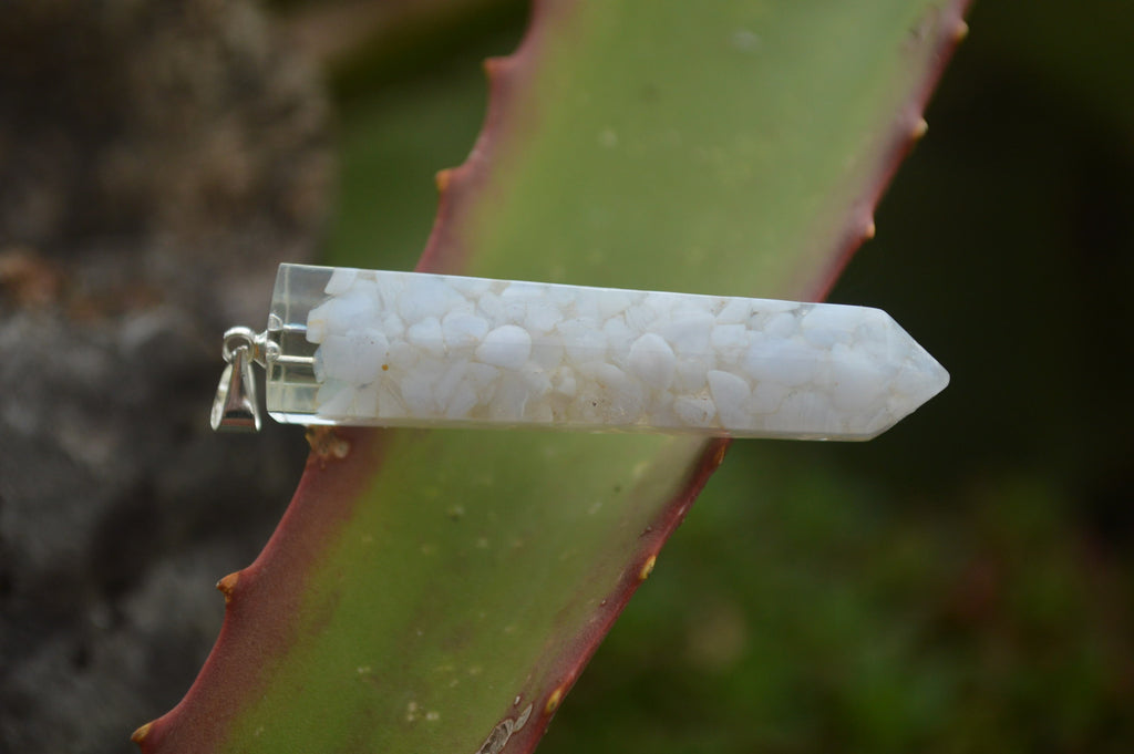 Polished Packaged Hand Crafted Resin Pendant with Blue Lace Agate Chips - sold per piece - From Bulwer, South Africa - TopRock