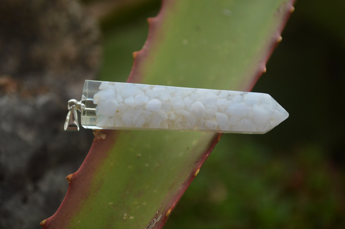 Polished Packaged Hand Crafted Resin Pendant with Blue Lace Agate Chips - sold per piece - From Bulwer, South Africa - TopRock