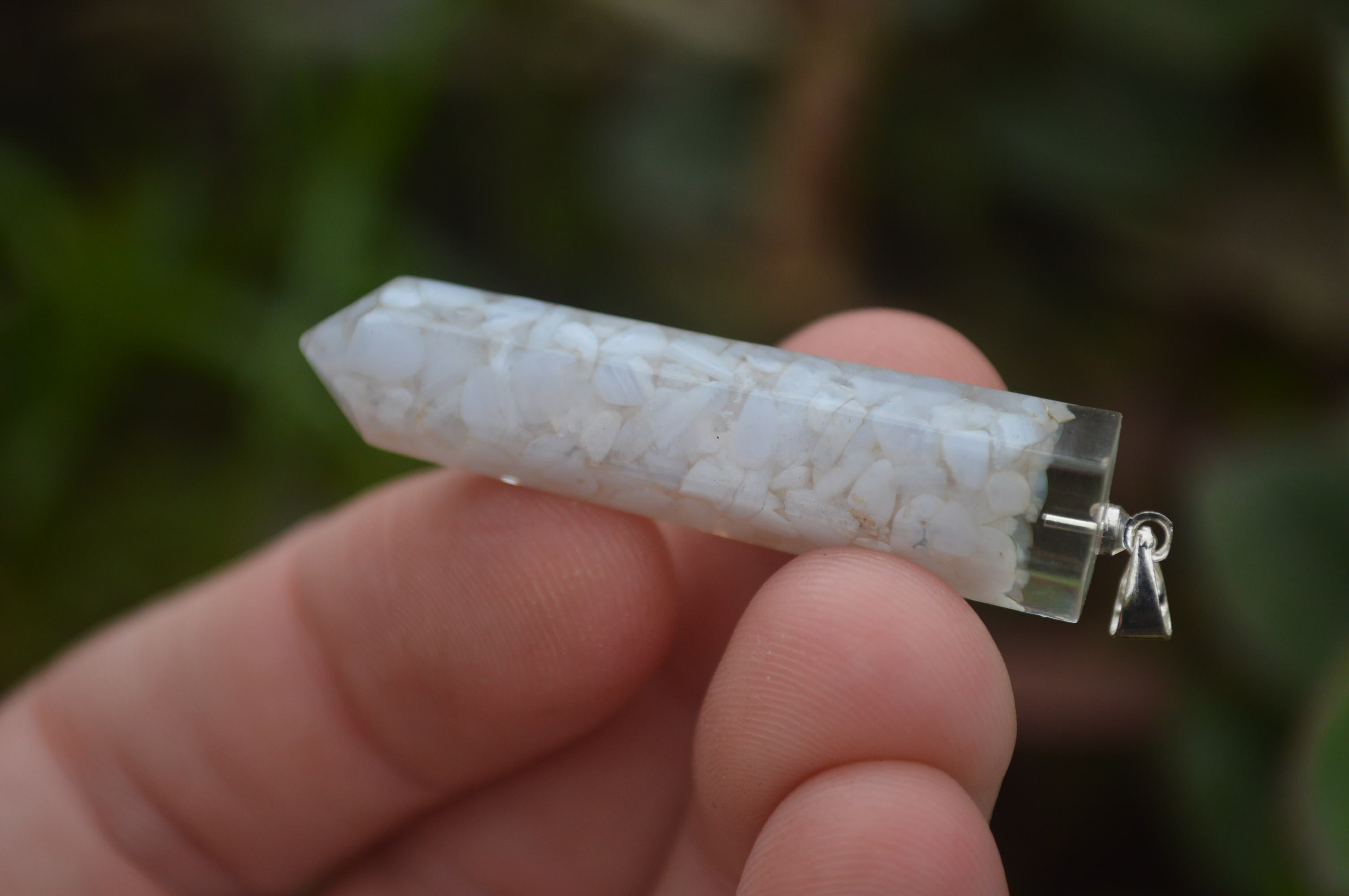 Polished Packaged Hand Crafted Resin Pendant with Blue Lace Agate Chips - sold per piece - From Bulwer, South Africa - TopRock