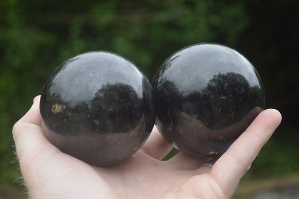 Polished Sparkling Blue Water Sapphire Spheres With Pink Sillimanite Spots x 2 From Madagascar - TopRock